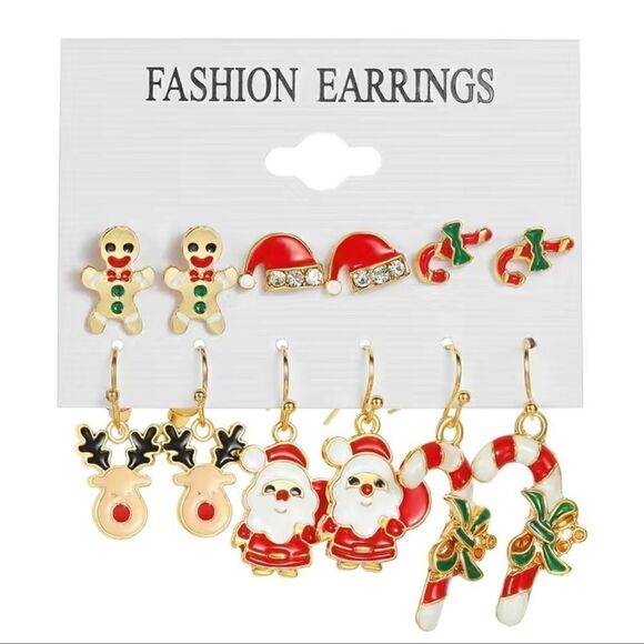 6 Pairs Santa Snowman Christmas Earrings Set - Picture 1 of 2